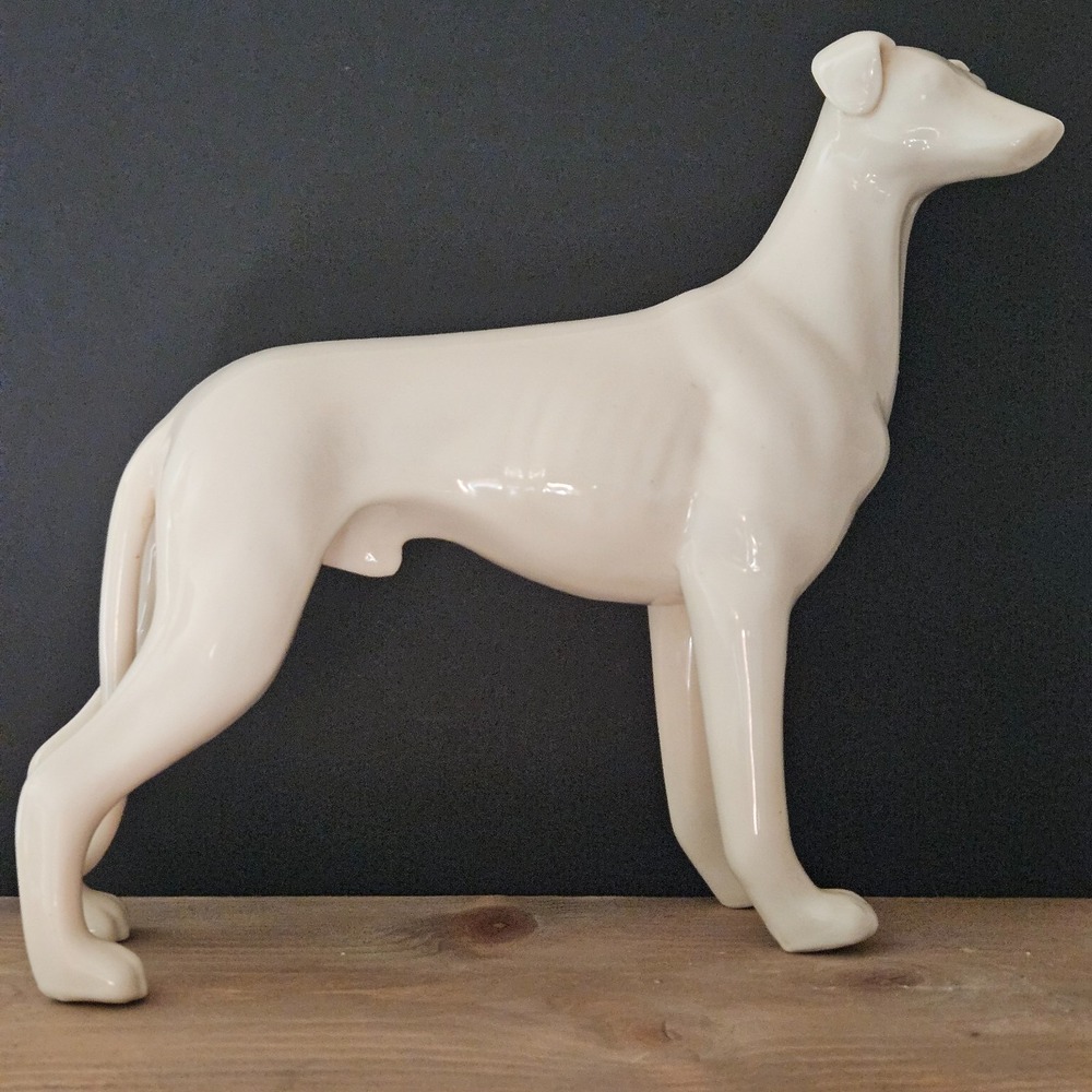 White Greyhound Whippet Dog Figurine Minimalist Mid Century Modern Decor 8"